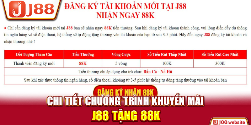 Chi tiết chương trình khuyến mãi J88 tặng 88K